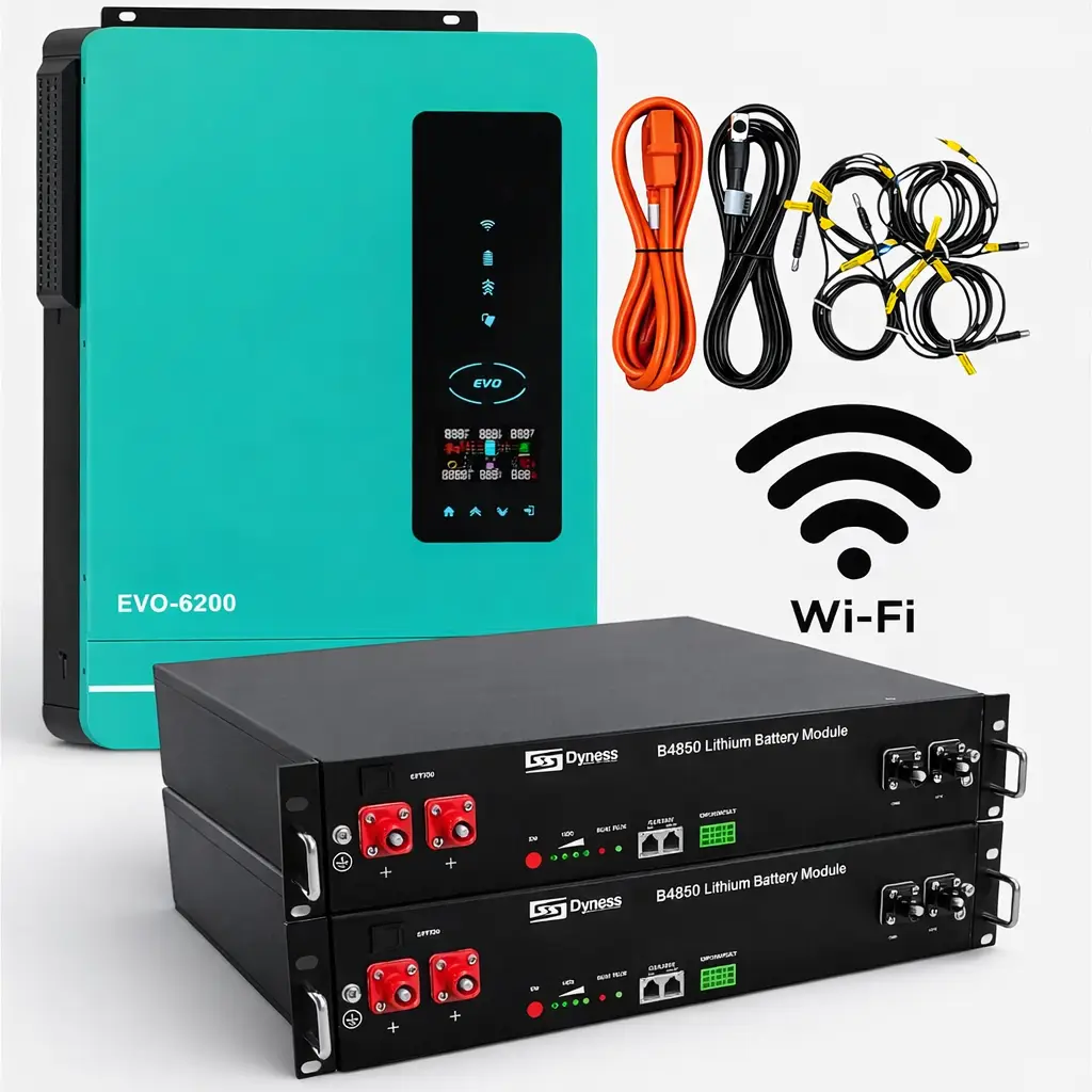 6998490573_w640_h640_6998490573 6.2 кВт + 4.8 кВт Комплект резервного живлення, Гібридний інвертор Anern + 2 шт. акумулятори Dyness B4850 і кабелі, ДБЖ для дому - Зображення 1