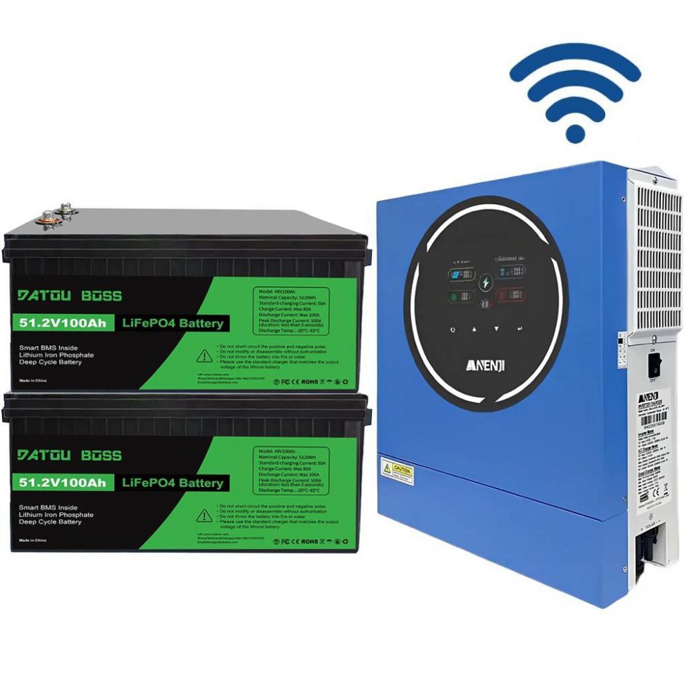 a-6994928221_komplekt-1025-kvt-1000x1000 Комплект 5 кВт + 10.2 кВт*г інвертор Anenji з WiFi-модулем + 2 акумулятора Datouboss LiFePO4 48V/100Ah для резервного живлення - Зображення 1
